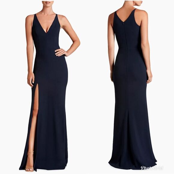 Revolve Dress The Population Iris Sleeveless Crepe Slit Gown in Midnight Blue - Picture 2 of 7